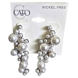 Cato Bridal Pearl Drop Earrings Wedding Dangle Elegant White Formal Pageant Prom
